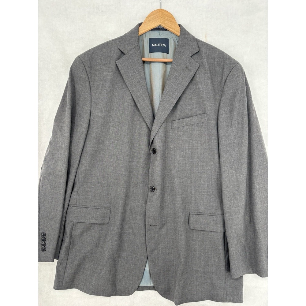 Nautica Blazer Jacket Mens 46L Gray Wool Sport Coat 3 Button Long Career Office